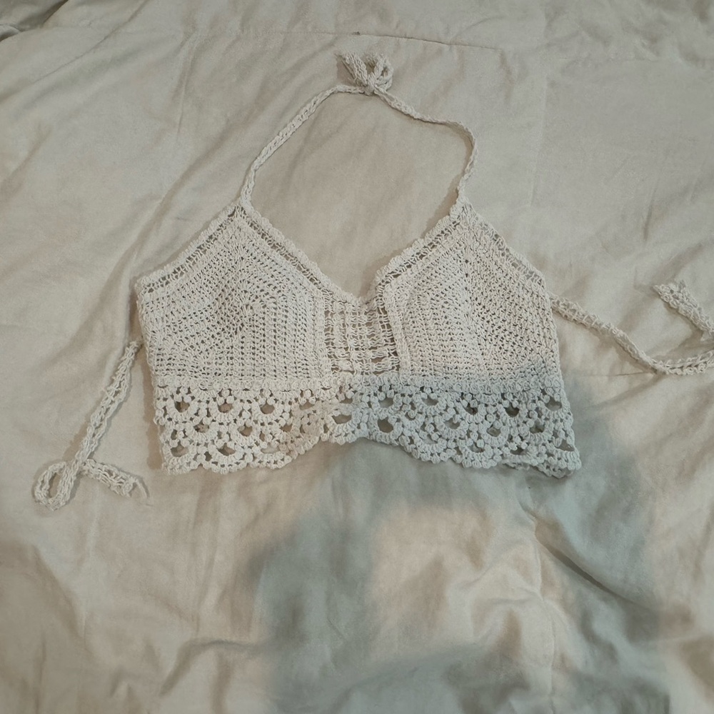 White crochet tie top